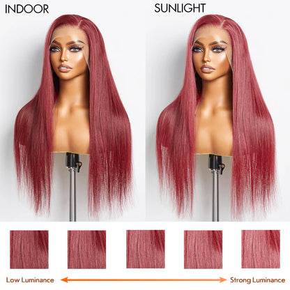 Tracy 24 Inches Burgundy 13"x4" Lace Front Straight Wig Pre-Plucked Free Part 150% Density-100% Human Hair