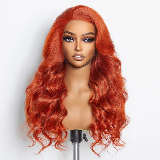 Burnt Orange 24 Inches 13"x4" Body Wavy Wear & Go Glueless Frontal Wig-100% Human Hair