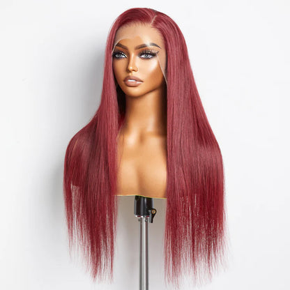 Tracy 24 Inches Burgundy 13"x4" Lace Front Straight Wig Pre-Plucked Free Part 150% Density-100% Human Hair