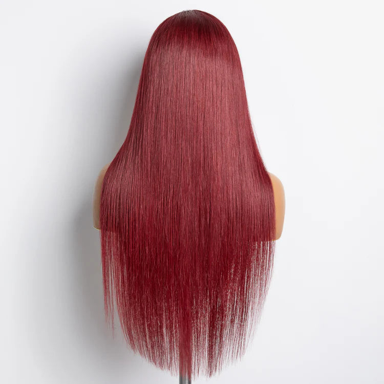 Tracy 24 Inches Burgundy 13"x4" Lace Front Straight Wig Pre-Plucked Free Part 150% Density-100% Human Hair