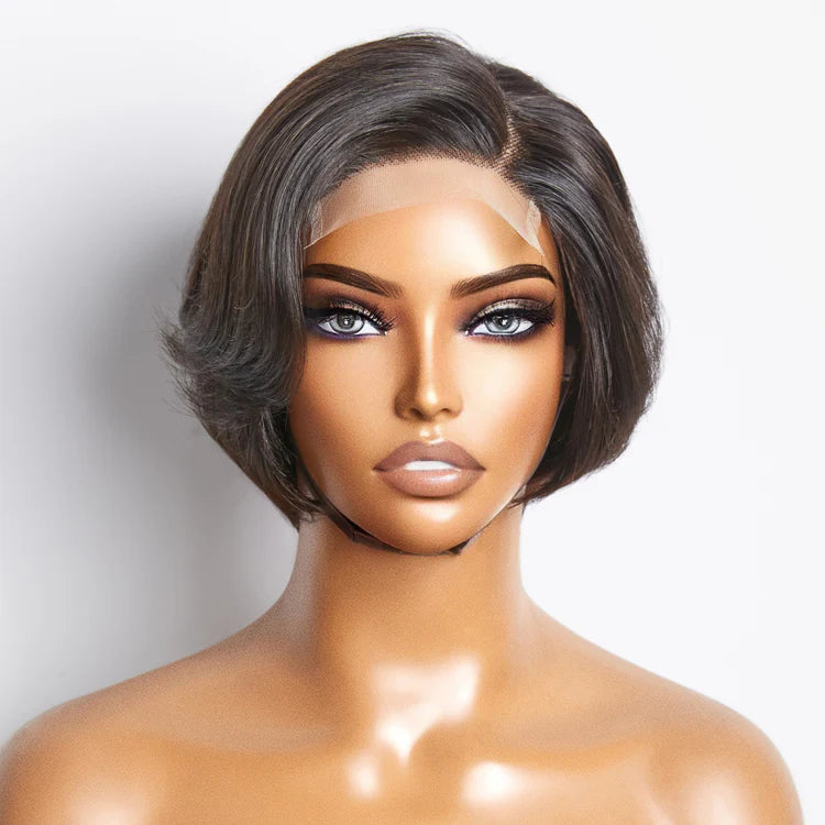 Esta 8 Inches 4"x4" Natural Black Straight Bob Side Part Lace Closure Wig-100% Human Hair