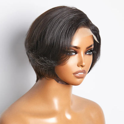 Esta 8 Inches 4"x4" Natural Black Straight Bob Side Part Lace Closure Wig-100% Human Hair