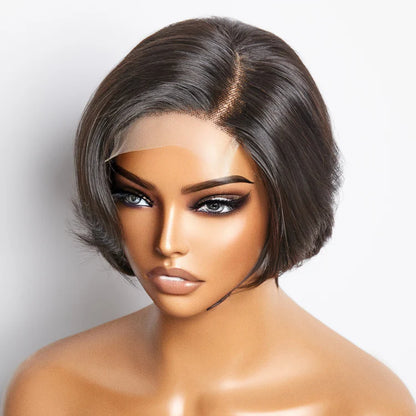 Esta 8 Inches 4"x4" Natural Black Straight Bob Side Part Lace Closure Wig-100% Human Hair