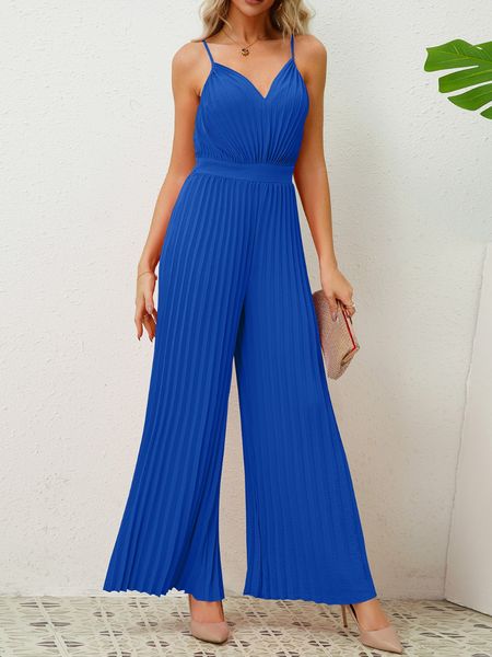 Sapphire V-neck Spaghetti Strap Pleated Jumpsuit