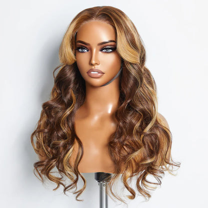 Yonce 24 Inches 5"x5" Body Wavy Wear & Go Glueless #4/27 Lace Closure Wig-100% Human Hair