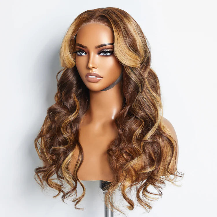 Yonce 24 Inches 5"x5" Body Wavy Wear & Go Glueless #4/27 Lace Closure Wig-100% Human Hair