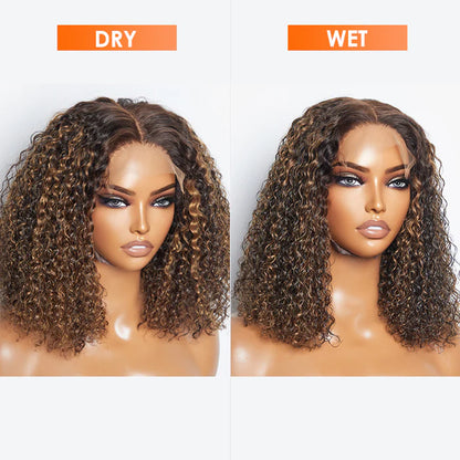 Ashley 14 inch 5"x5" Closure Lace Wig Kinky Curly Brazilian Human Virgin Hair 150% Density