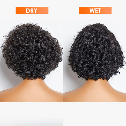 Rebecca 8 inch Short Curly Pixie Cut 13"x4" Frontal Lace Wig Pre-Bleached Knots Brazilian Human Virgin Hair 150% Density