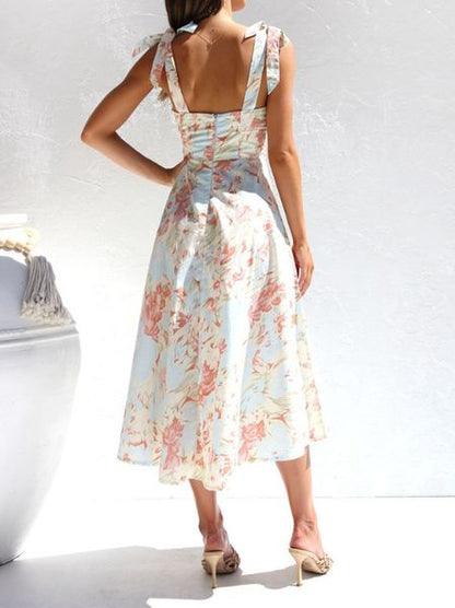 Floral V-neck Strap Printed Dress