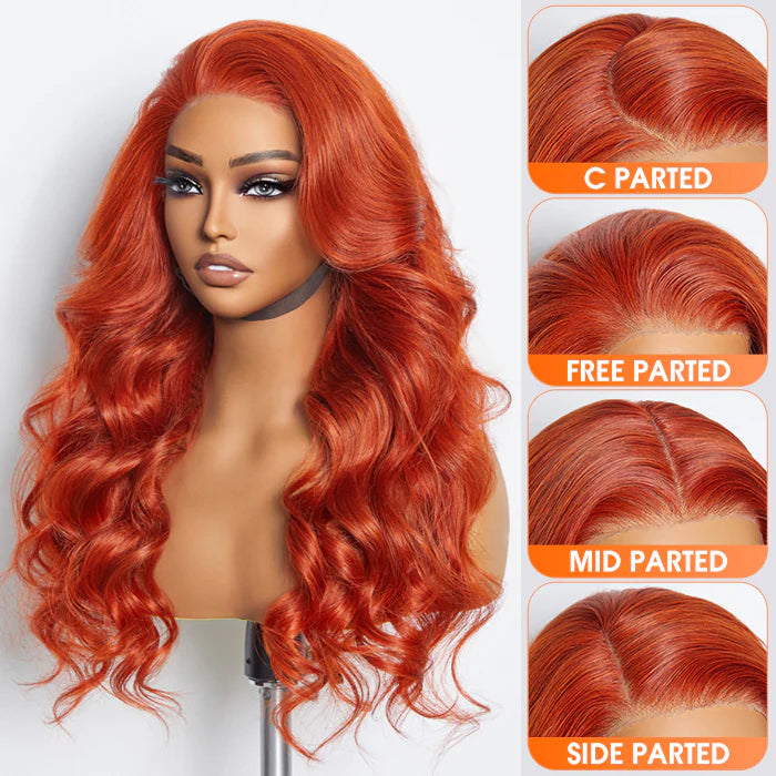 Burnt Orange 24 Inches 13"x4" Body Wavy Wear & Go Glueless Frontal Wig-100% Human Hair