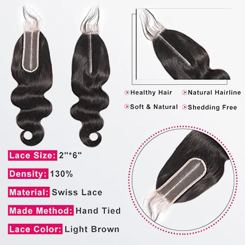 2" x 6" Upgrade Body Wave Transparent Lace Closure #1B Natural Black