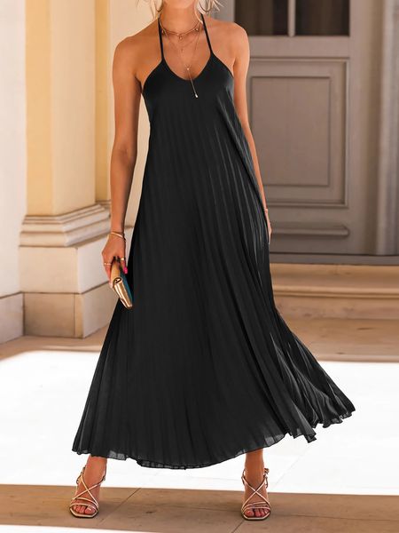 Black A-line Pleated Dress