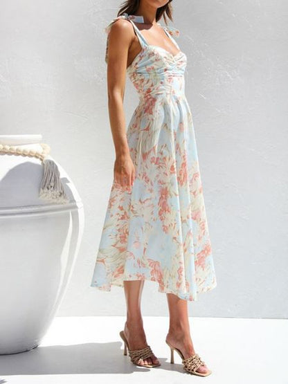 Floral V-neck Strap Printed Dress