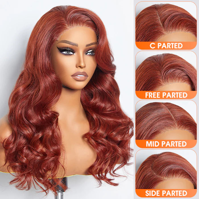 Autumn Beauty 24 Inches 5"x5" Body Wavy Wear & Go Glueless #Redbrown Lace Closure Wig-100% Human Hair