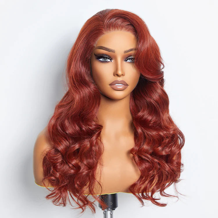 Autumn Beauty 24 Inches 5"x5" Body Wavy Wear & Go Glueless #Redbrown Lace Closure Wig-100% Human Hair