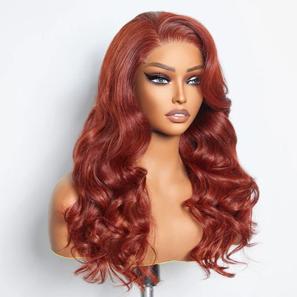 Autumn Beauty 24 Inches 5"x5" Body Wavy Wear & Go Glueless #Redbrown Lace Closure Wig-100% Human Hair