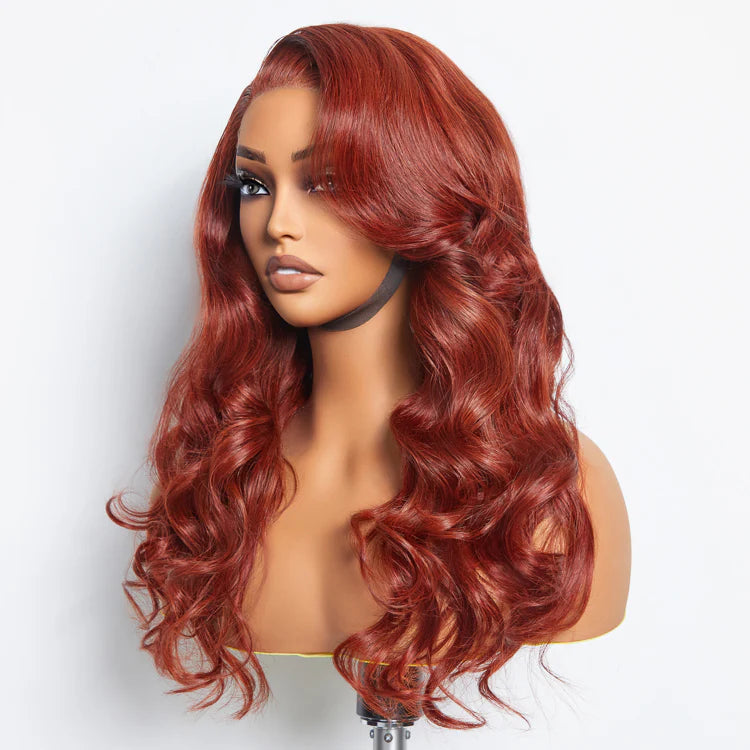 Autumn Beauty 24 Inches 5"x5" Body Wavy Wear & Go Glueless #Redbrown Lace Closure Wig-100% Human Hair