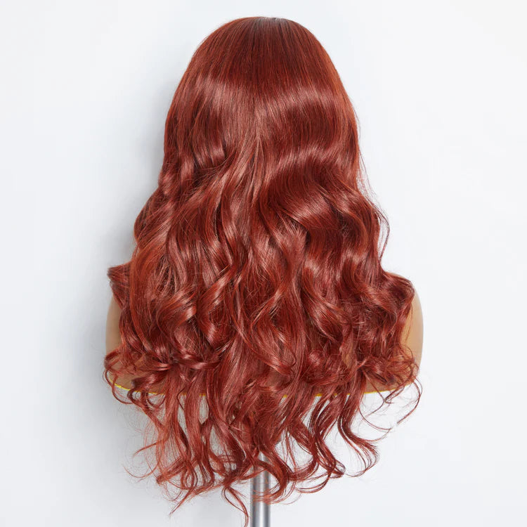 Autumn Beauty 24 Inches 5"x5" Body Wavy Wear & Go Glueless #Redbrown Lace Closure Wig-100% Human Hair