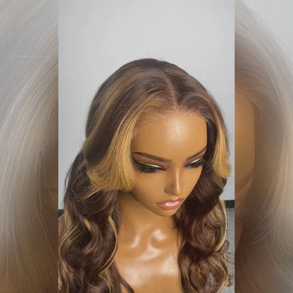 Yonce 24 Inches 5"x5" Body Wavy Wear & Go Glueless #4/27 Lace Closure Wig-100% Human Hair