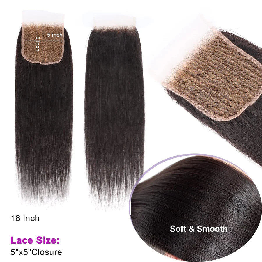 5" x 5" HD Straight Free Parted Lace Closure #1B Natural Black