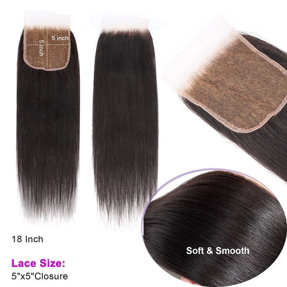 5" x 5" HD Straight Free Parted Lace Closure #1B Natural Black