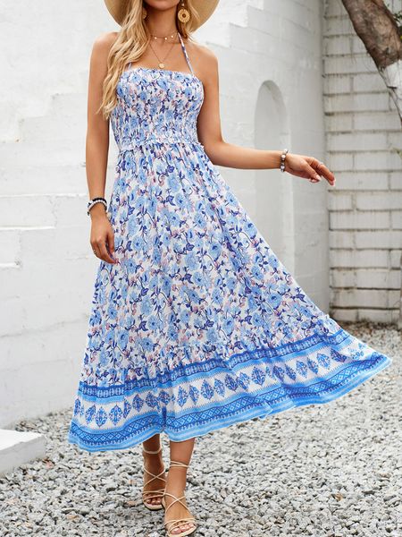 Boho Print Halter Dress