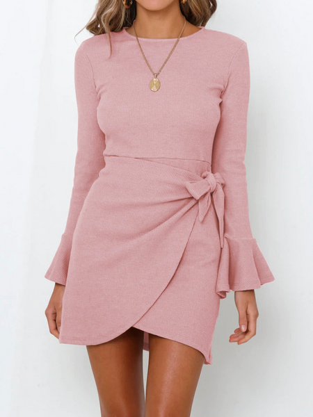 Flared Long Sleeve Slim-fitted Bow Dress CAN-X-DID