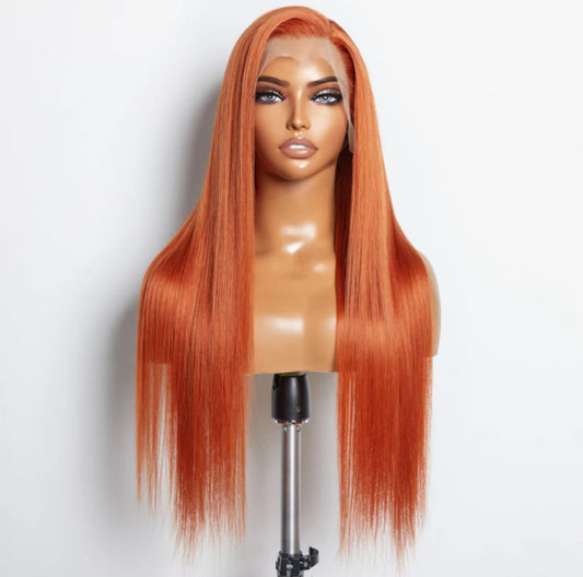 24 Inches Ginger 13"x4" Lace Front Straight Wig Pre-Plucked Free Part 150% Density-100% Human Hair