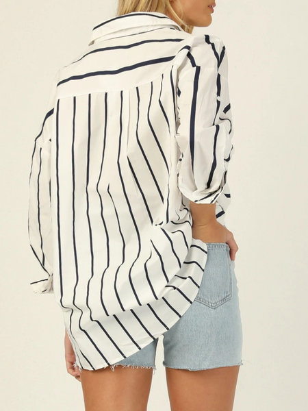 Pocket Contrast Striped Long-Sleeved Shirt CAN-X-DID