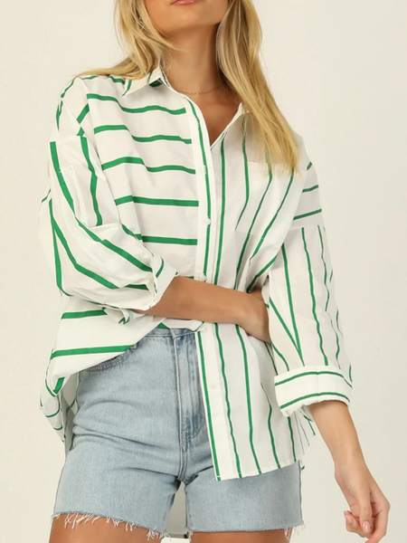 Pocket Contrast Striped Long-Sleeved Shirt CAN-X-DID