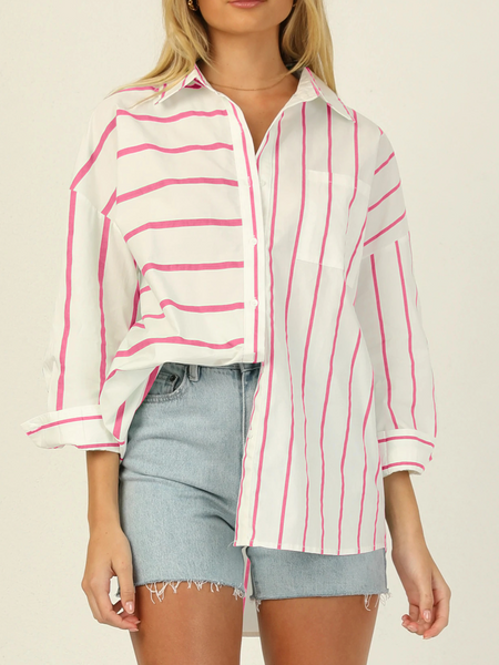 Pocket Contrast Striped Long-Sleeved Shirt CAN-X-DID