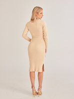 Ribbed Knitted Side Slit Dress with Waist Tie CAN-X-DID