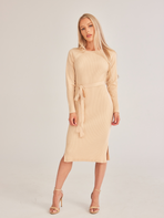 Ribbed Knitted Side Slit Dress with Waist Tie CAN-X-DID