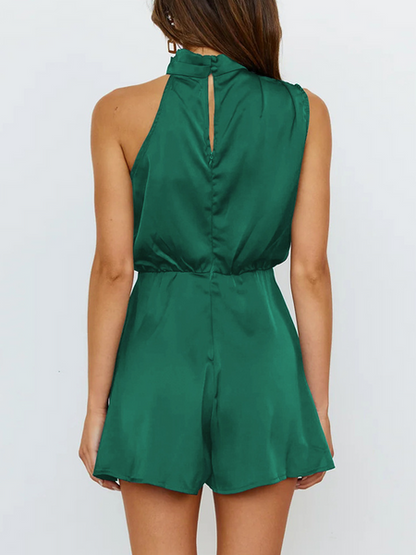Sassy Satin Sleeveless Turtleneck Romper CAN-X-DID