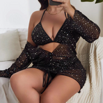 Sparkling Black Three Piece Bikini Swimsuit (PLUS SIZE) CAN-X-DID