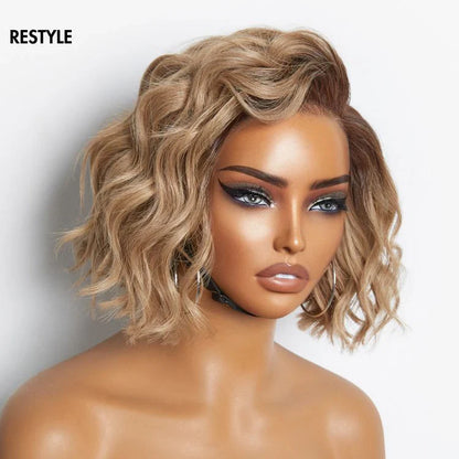 Chic Ready to Go Short 8 inch Ash Blonde Ombre Blunt Cut Bob Glueless Minimalist HD Lace Bob Wig