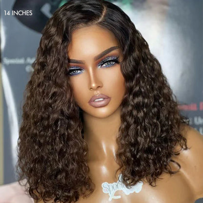 Sassy 14 inch Curly 5x5 Closure HD Ombre Brown Side Part Short Glueless Lace Wig