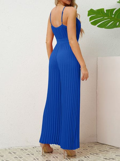 Sapphire V-neck Spaghetti Strap Pleated Jumpsuit