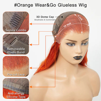 Burnt Orange 24 Inches 13"x4" Body Wavy Wear & Go Glueless Frontal Wig-100% Human Hair