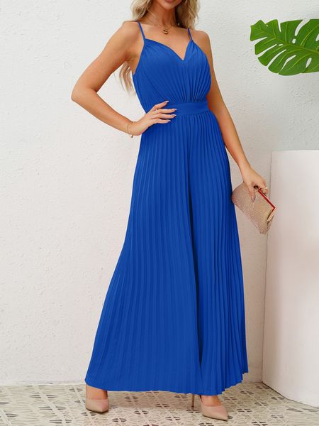 Sapphire V-neck Spaghetti Strap Pleated Jumpsuit