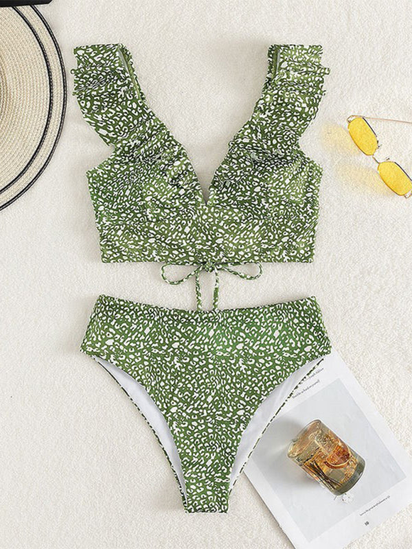 Ruffled V-neck High-waist Swimsuit