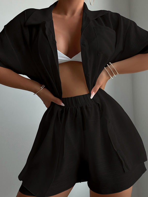 Beach vacation cover-up short-sleeved shirt set
