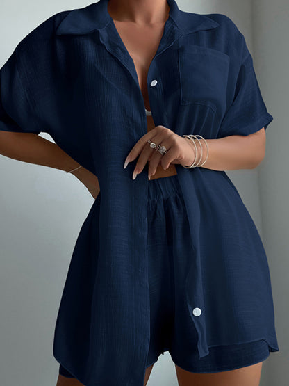 Beach vacation cover-up short-sleeved shirt set