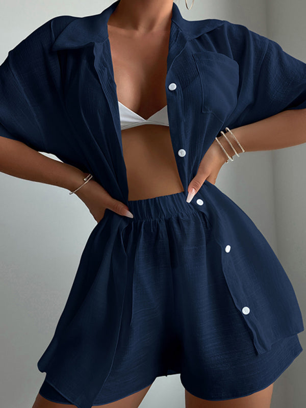 Beach vacation cover-up short-sleeved shirt set