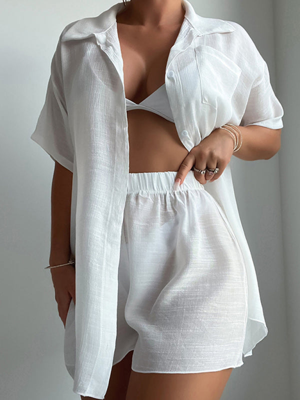 Beach vacation cover-up short-sleeved shirt set