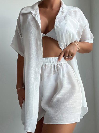 Beach vacation cover-up short-sleeved shirt set