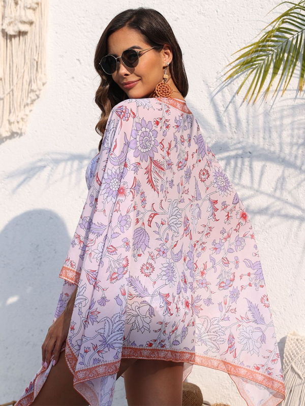 Bohemian Resort floral print swimsuit shawl